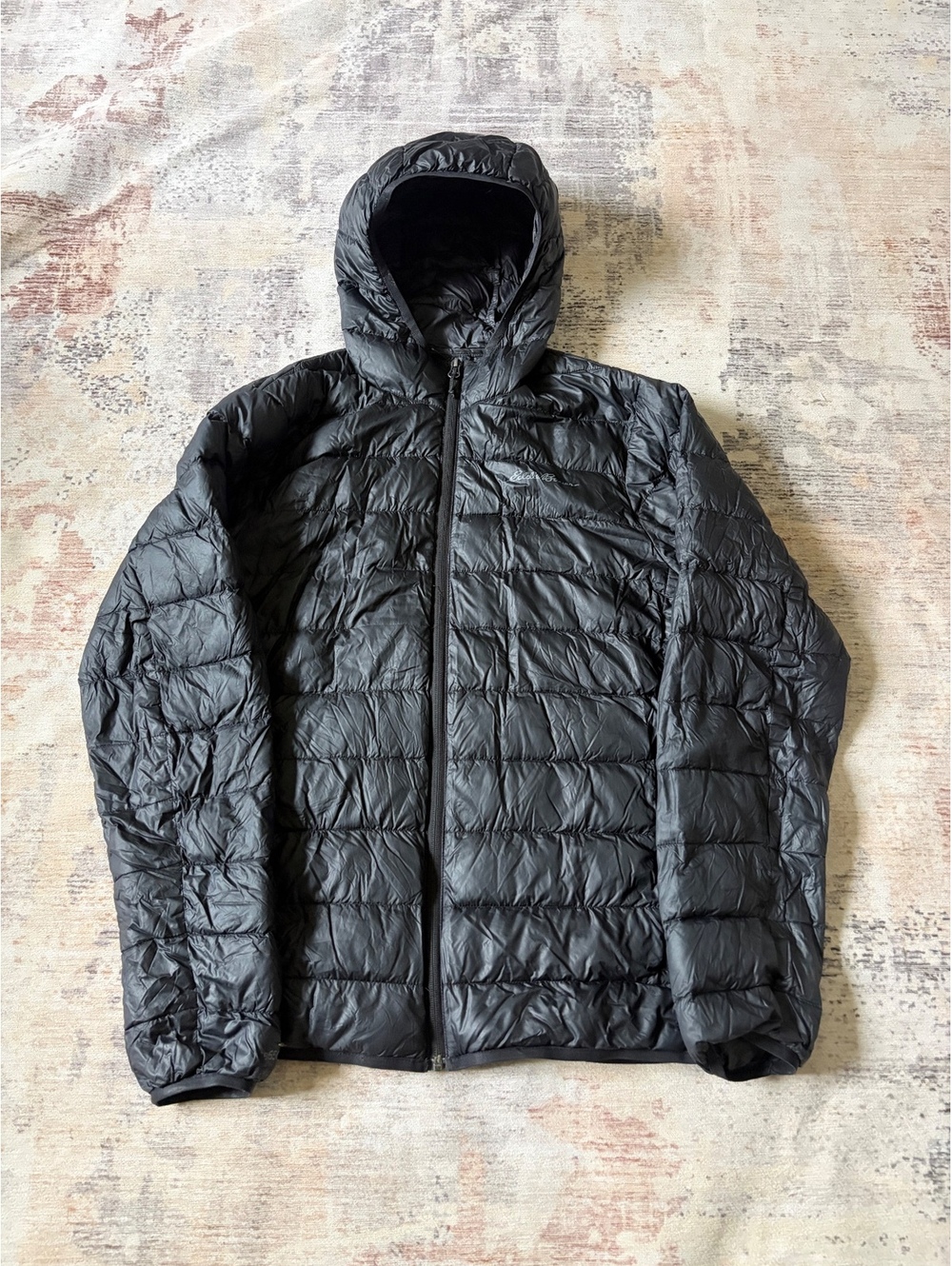 Eddie Bauer micro puff hooded jacket black men’s small